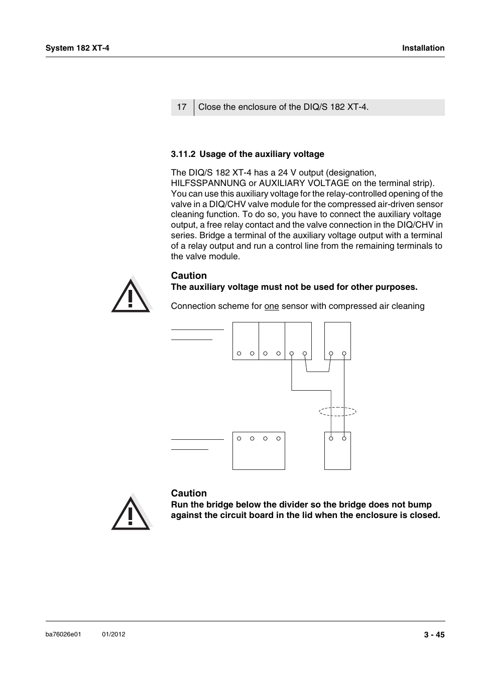 2 usage of the auxiliary voltage, 2 usage of the auxiliary voltage -45, Caution | Terminal strip diq/s 182 terminal strip diq/chv, Valve control line | YSI DIQ/S 182 XT-4 System 182 XT-4 User Manual | Page 59 / 154