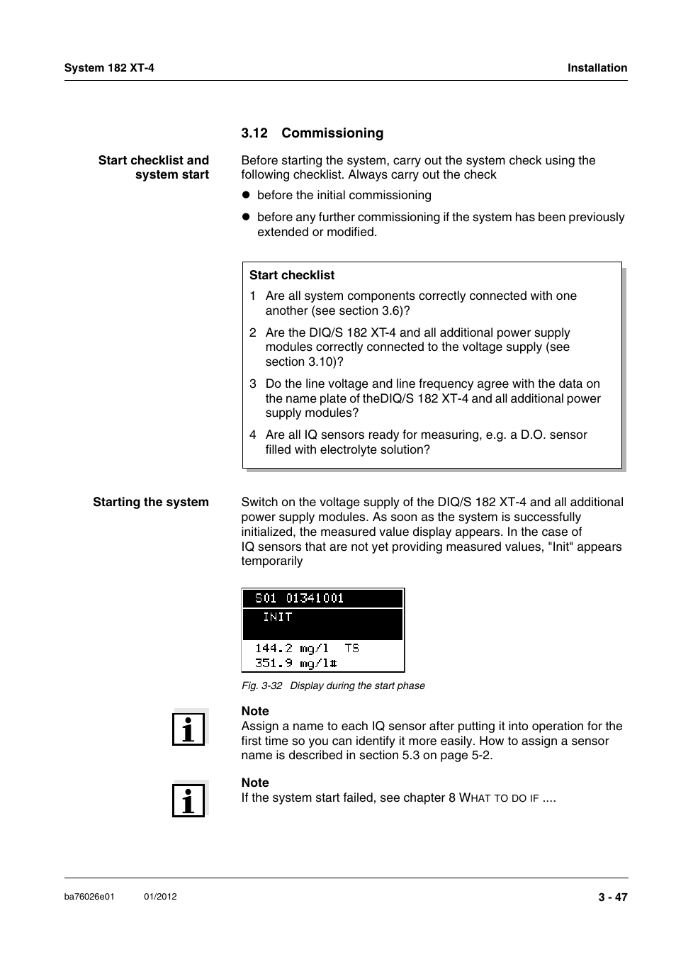 12 commissioning, 12 commissioning -47 | YSI DIQ/S 182 XT-4 System 182 XT-4 User Manual | Page 61 / 154