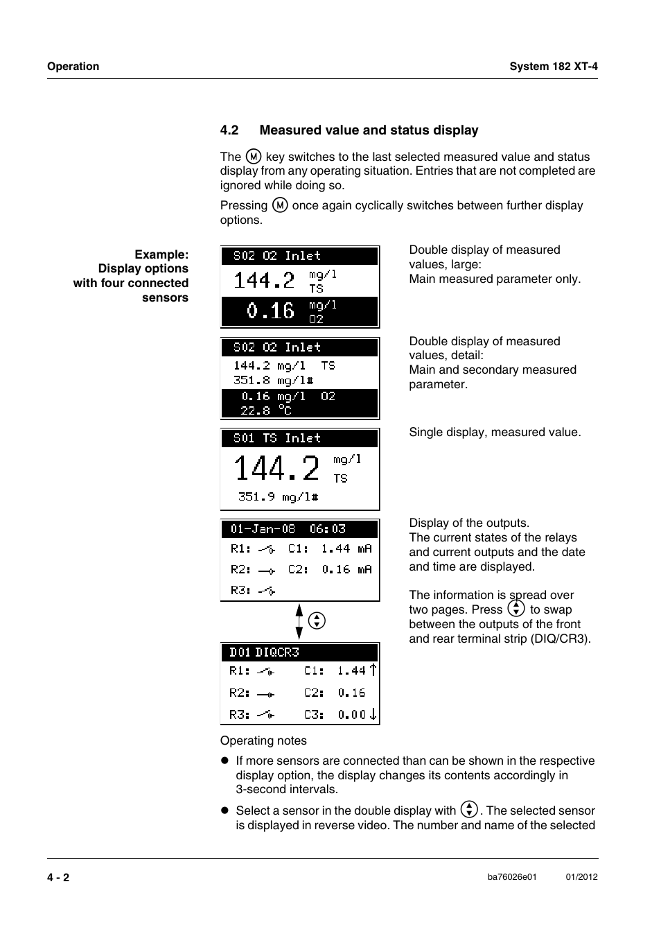 2 measured value and status display, Measured value and status display -2 | YSI DIQ/S 182 XT-4 System 182 XT-4 User Manual | Page 70 / 154