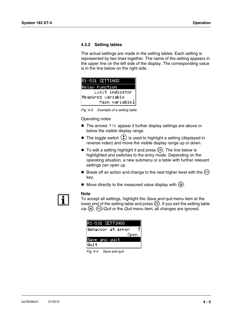 2 setting tables, Setting tables -5 | YSI DIQ/S 182 XT-4 System 182 XT-4 User Manual | Page 73 / 154