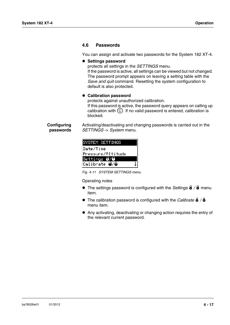 6 passwords, Passwords -17 | YSI DIQ/S 182 XT-4 System 182 XT-4 User Manual | Page 85 / 154