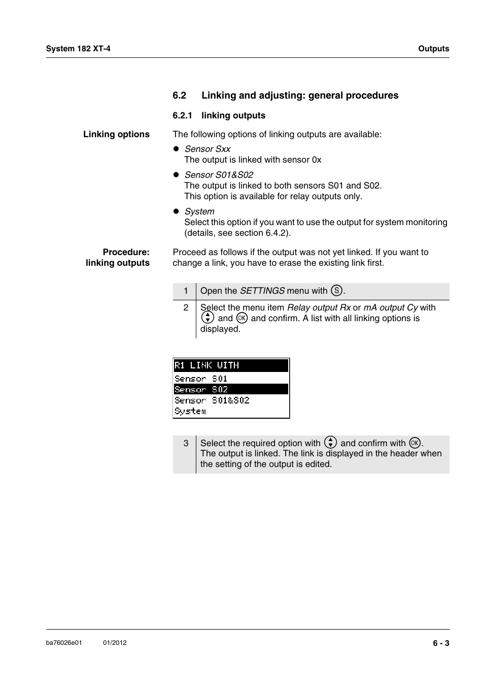 2 linking and adjusting: general procedures, 1 linking outputs, Linking and adjusting: general procedures -3 6.2.1 | Linking outputs -3 | YSI DIQ/S 182 XT-4 System 182 XT-4 User Manual | Page 95 / 154