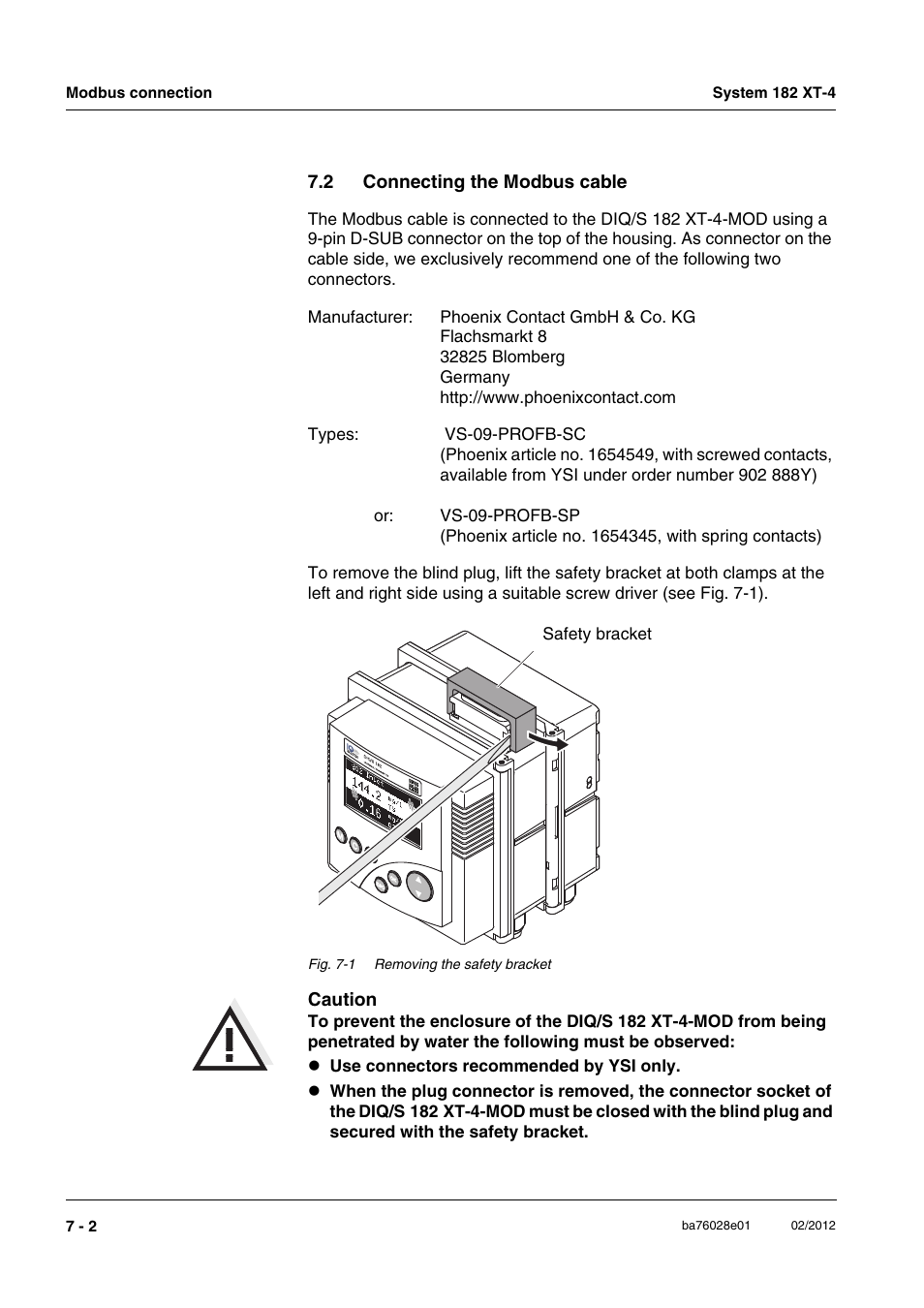 2 connecting the modbus cable, Connecting the modbus cable -2 | YSI DIQ/S 182 XT-4-MOD User Manual | Page 118 / 160