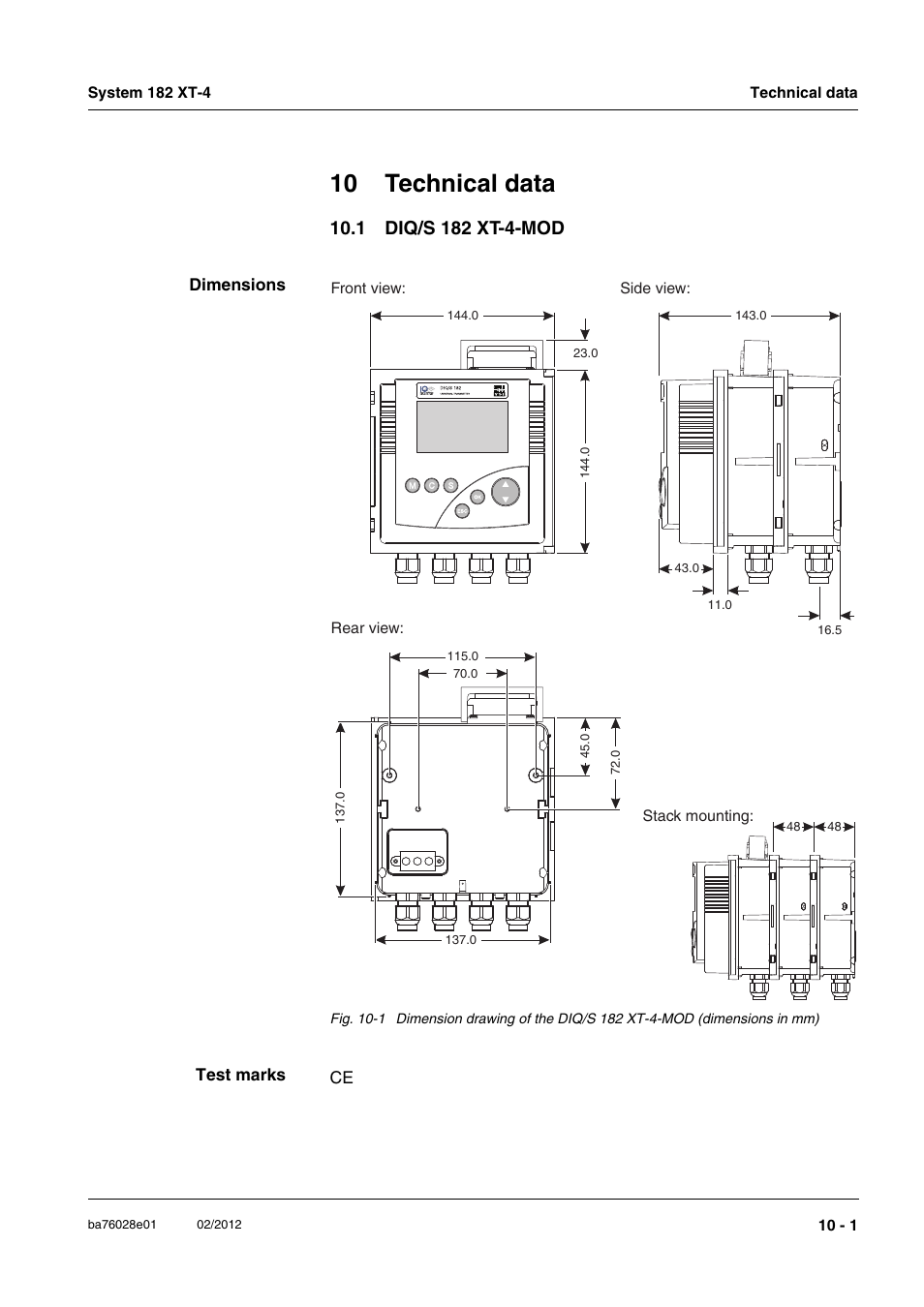 10 technical data, 1 diq/s 182 xt-4-mod, 10 technical data -1 | 1 diq/s 182 xt-4-mod -1, To chapter 10 t, Echnical, Data, Only operat, Chapter 10 t, In chapter 10 t | YSI DIQ/S 182 XT-4-MOD User Manual | Page 139 / 160
