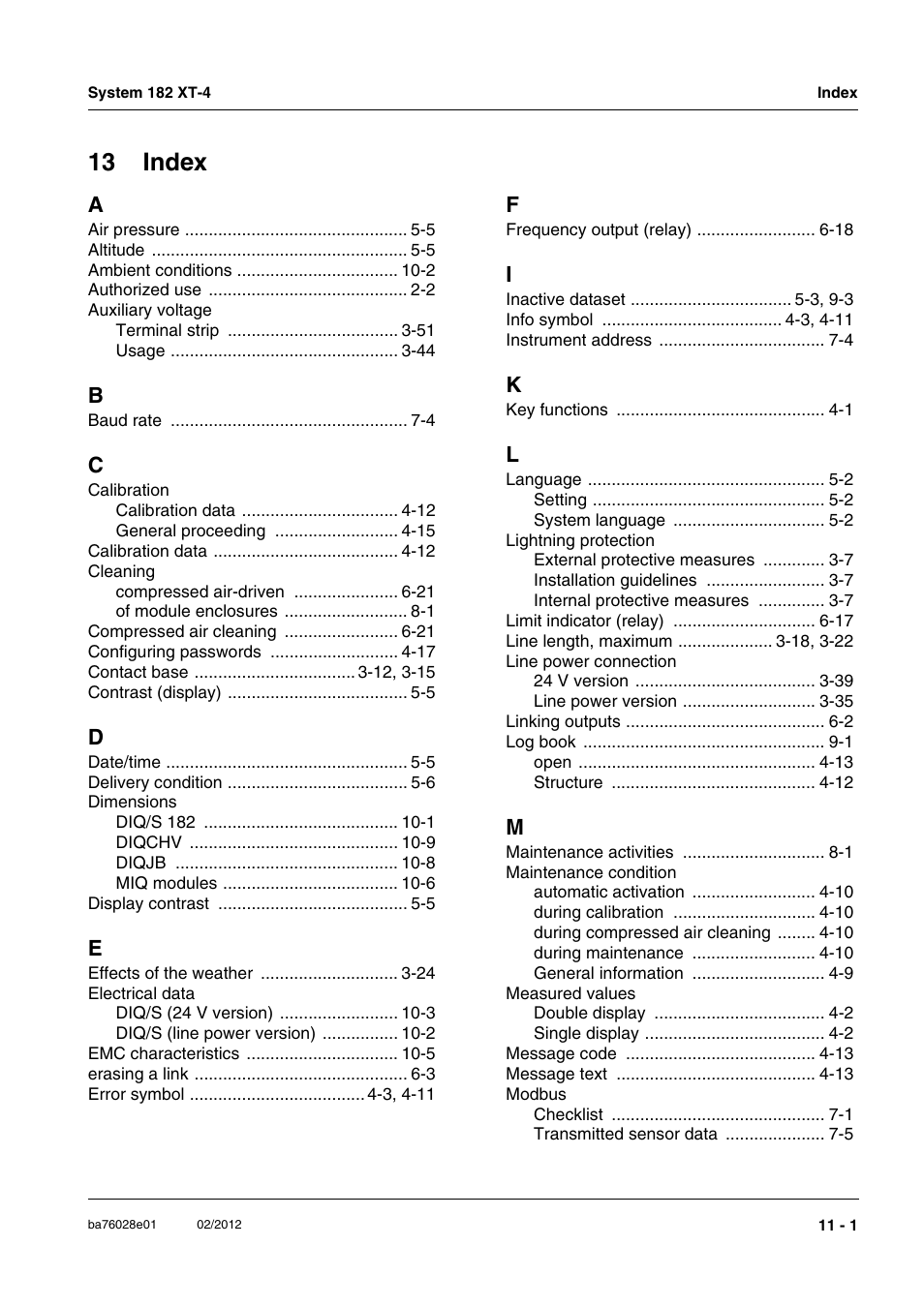 13 index, 13 index -1 | YSI DIQ/S 182 XT-4-MOD User Manual | Page 155 / 160