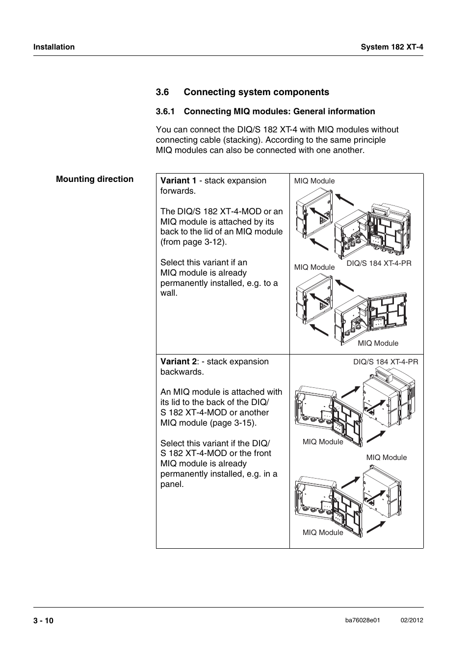 6 connecting system components, 1 connecting miq modules: general information, Connecting system components -10 3.6.1 | Connecting miq modules: general information -10 | YSI DIQ/S 182 XT-4-MOD User Manual | Page 24 / 160