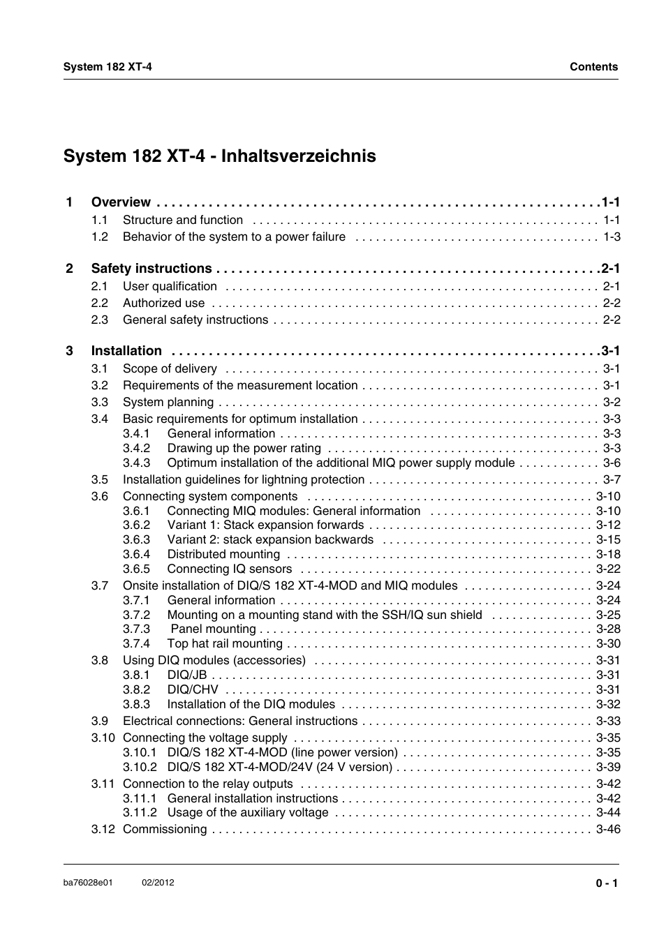 System 182 xt-4 - inhaltsverzeichnis | YSI DIQ/S 182 XT-4-MOD User Manual | Page 3 / 160