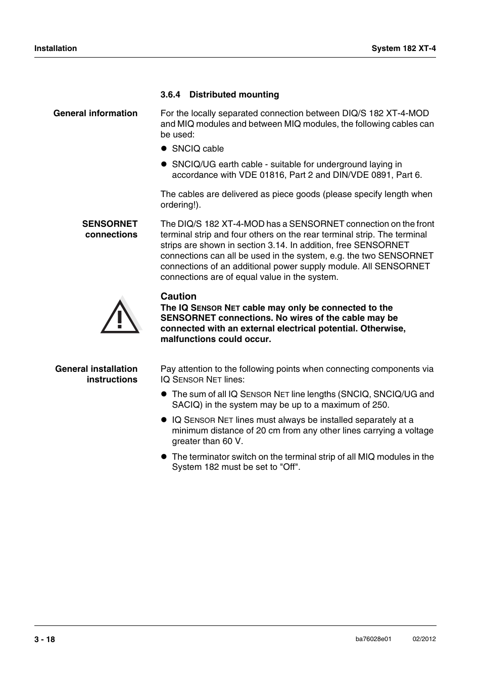 4 distributed mounting, Distributed mounting -18 | YSI DIQ/S 182 XT-4-MOD User Manual | Page 32 / 160