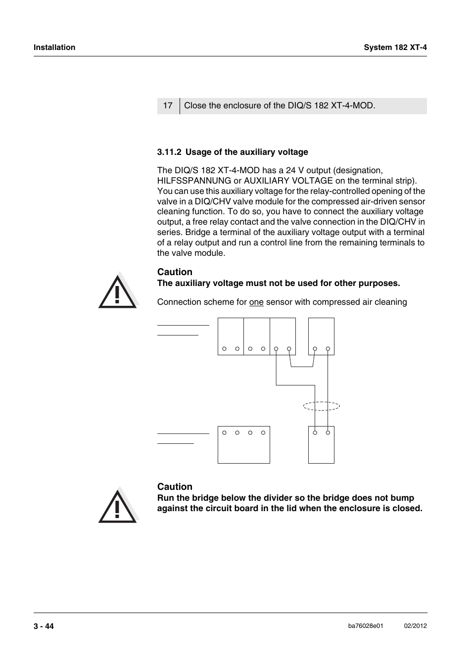 2 usage of the auxiliary voltage, 2 usage of the auxiliary voltage -44, Caution | Terminal strip diq/s 182 terminal strip diq/chv, Valve control line | YSI DIQ/S 182 XT-4-MOD User Manual | Page 58 / 160