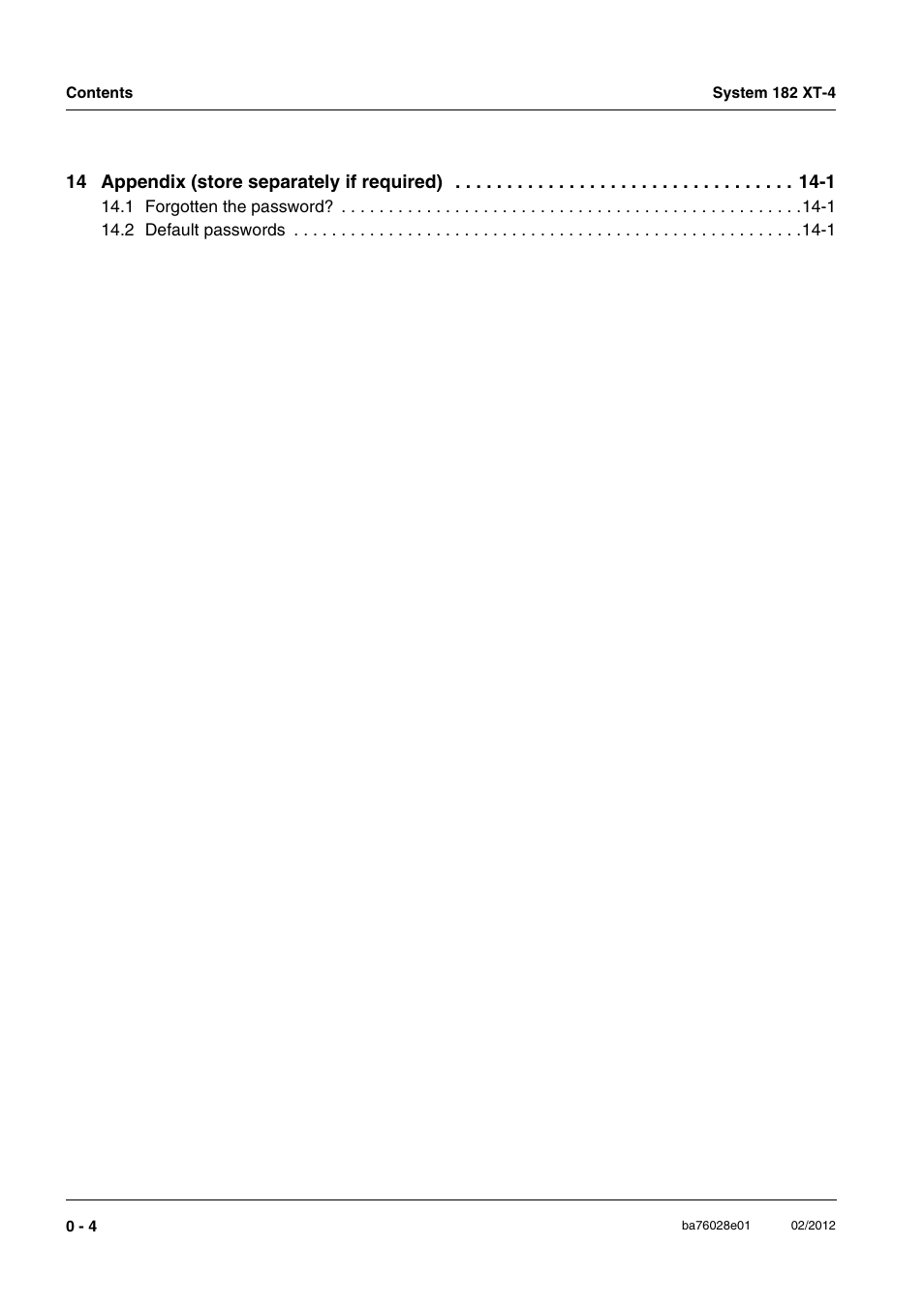 14 appendix (store separately if required) -1 | YSI DIQ/S 182 XT-4-MOD User Manual | Page 6 / 160