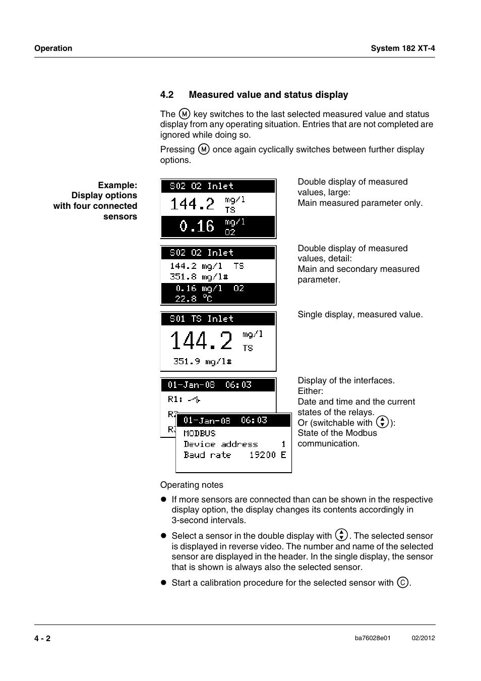 2 measured value and status display, Measured value and status display -2 | YSI DIQ/S 182 XT-4-MOD User Manual | Page 68 / 160