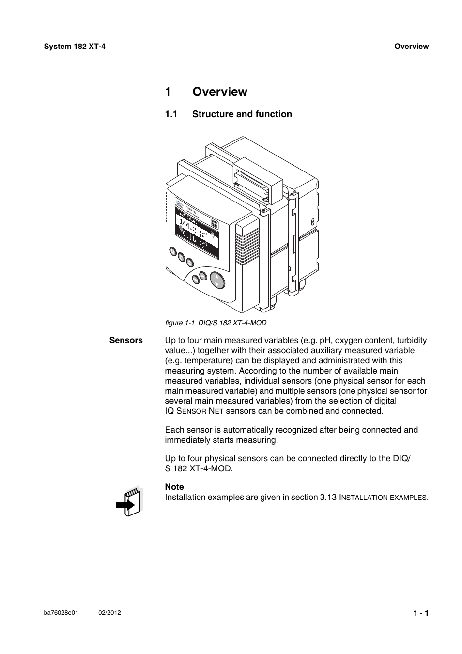 1 overview, 1 structure and function, Overview -1 | Structure and function -1, 1overview | YSI DIQ/S 182 XT-4-MOD User Manual | Page 7 / 160