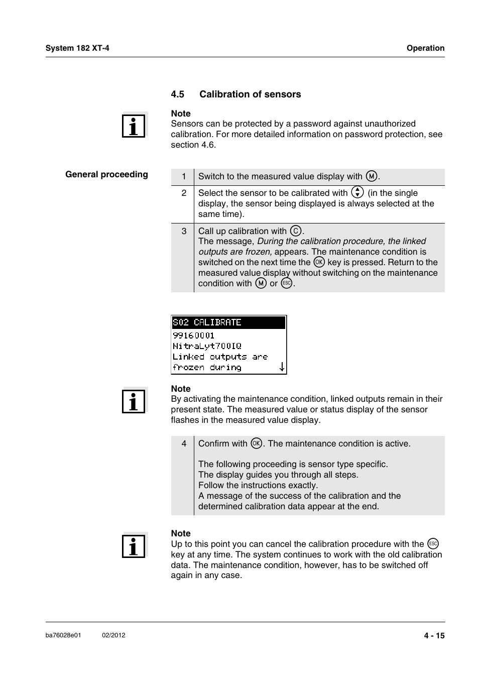5 calibration of sensors, Calibration of sensors -15 | YSI DIQ/S 182 XT-4-MOD User Manual | Page 81 / 160