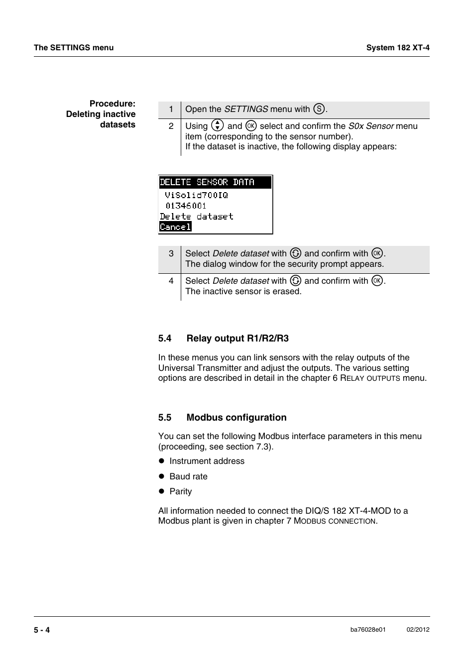 4 relay output r1/r2/r3, 5 modbus configuration, Relay output r1/r2/r3 -4 | Modbus configuration -4 | YSI DIQ/S 182 XT-4-MOD User Manual | Page 88 / 160