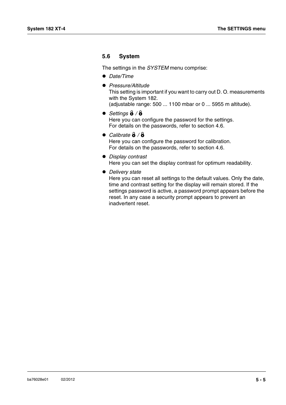 6 system, System -5 | YSI DIQ/S 182 XT-4-MOD User Manual | Page 89 / 160
