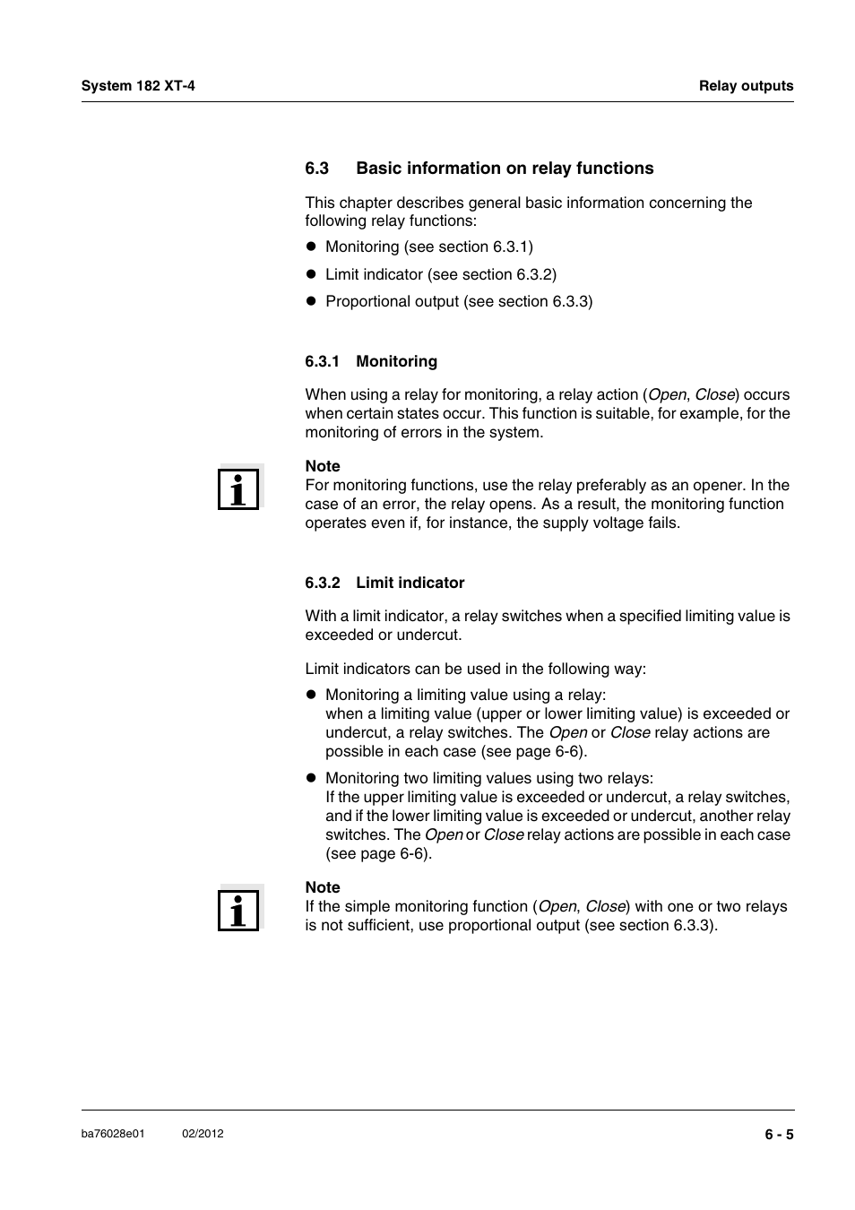 3 basic information on relay functions, 1 monitoring, 2 limit indicator | Basic information on relay functions -5 6.3.1, Monitoring -5, Limit indicator -5 | YSI DIQ/S 182 XT-4-MOD User Manual | Page 95 / 160