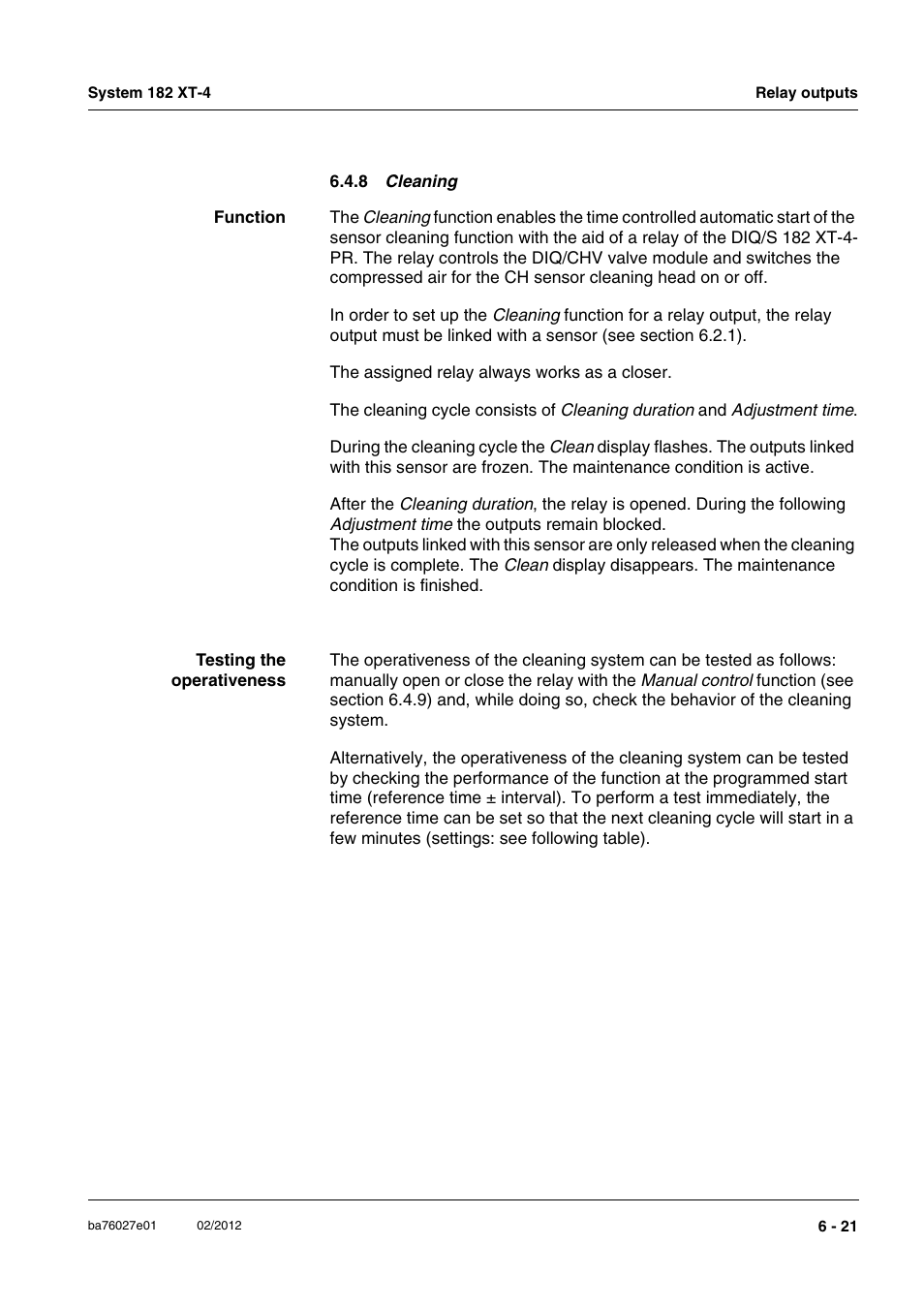 8 cleaning, See section 6.4.8 | YSI DIQ/S 182 XT-4-PR User Manual | Page 111 / 158