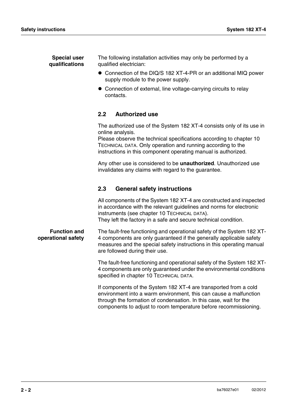 2 authorized use, 3 general safety instructions, Authorized use -2 | General safety instructions -2 | YSI DIQ/S 182 XT-4-PR User Manual | Page 12 / 158