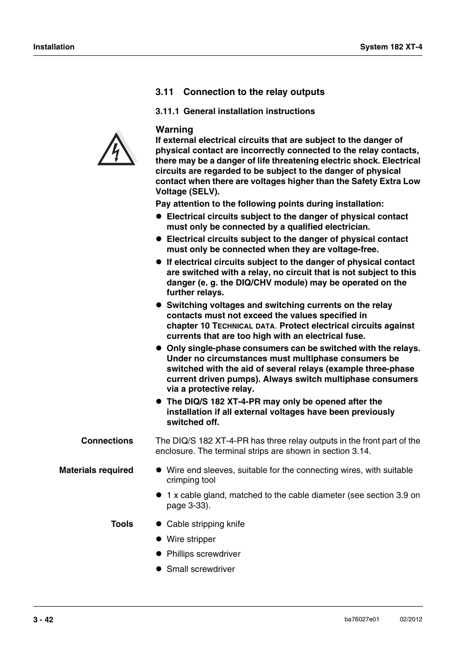 11 connection to the relay outputs, 1 general installation instructions, 11 connection to the relay outputs -42 | 1 general installation instructions -42 | YSI DIQ/S 182 XT-4-PR User Manual | Page 56 / 158