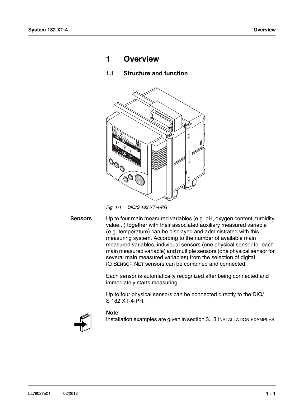 1 overview, 1 structure and function, Overview -1 | Structure and function -1, 1overview | YSI DIQ/S 182 XT-4-PR User Manual | Page 7 / 158