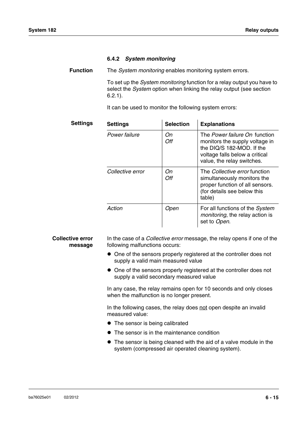 2 system monitoring, Syst, Section 6.4.2 | YSI DIQ/S 182-MOD System 182 User Manual | Page 101 / 154
