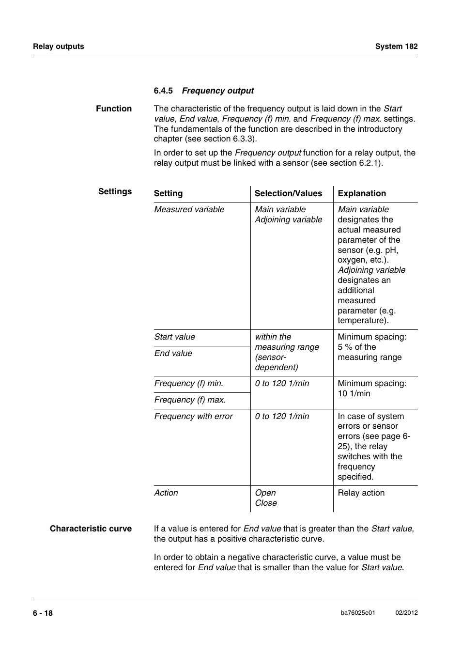 5 frequency output, Freque, Section 6.4.5 | YSI DIQ/S 182-MOD System 182 User Manual | Page 104 / 154