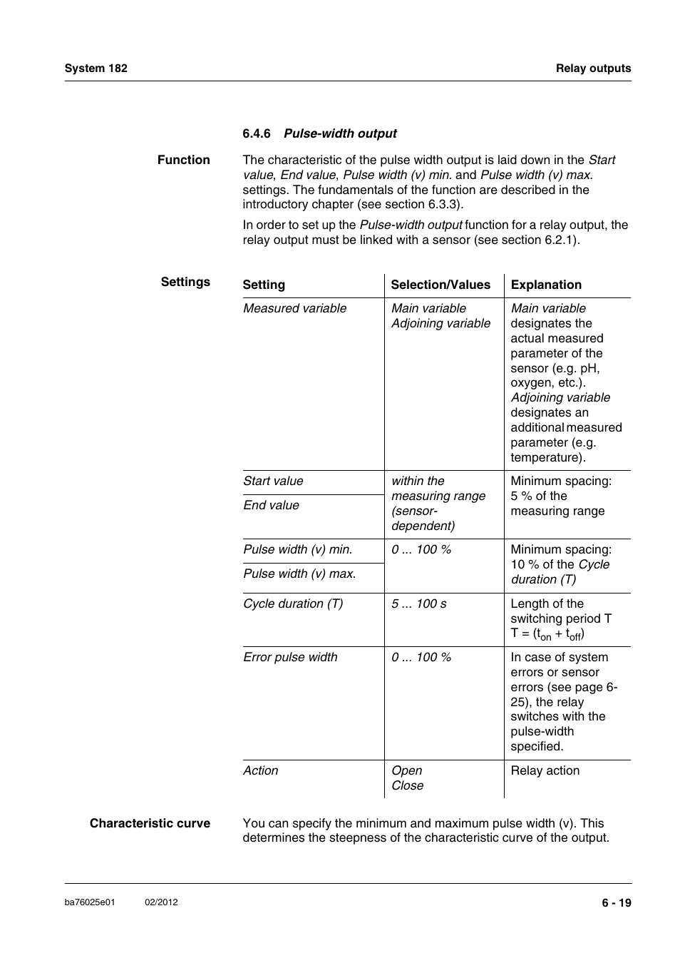 6 pulse-width output, Pulse-width o, Section 6.4.6 | YSI DIQ/S 182-MOD System 182 User Manual | Page 105 / 154