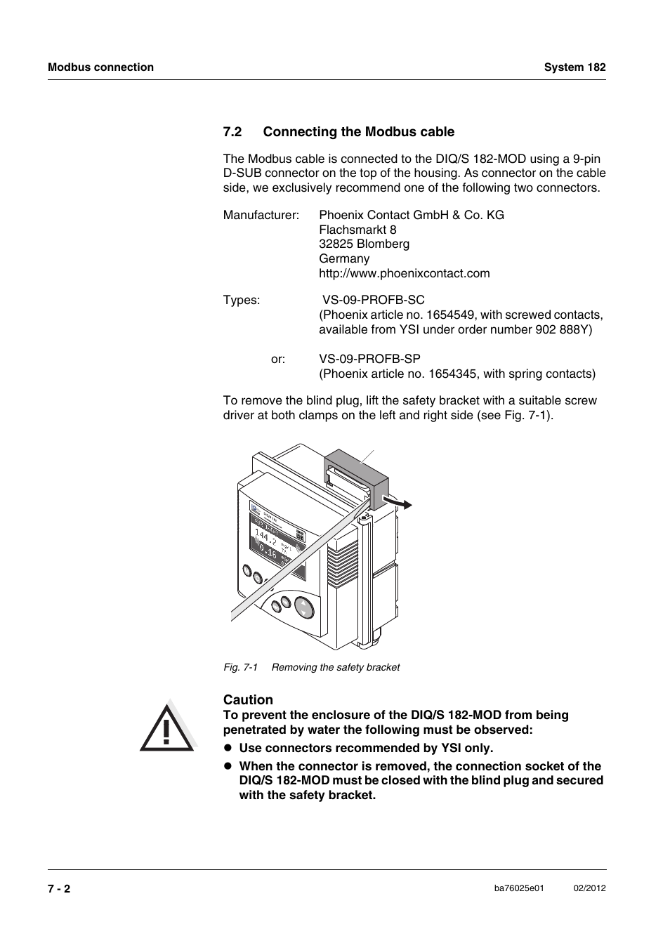 2 connecting the modbus cable, Connecting the modbus cable -2 | YSI DIQ/S 182-MOD System 182 User Manual | Page 114 / 154