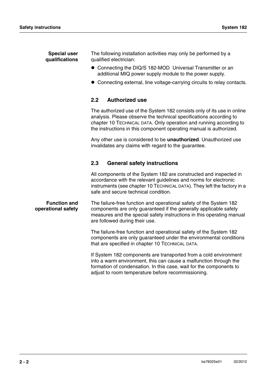 2 authorized use, 3 general safety instructions, Authorized use -2 | General safety instructions -2 | YSI DIQ/S 182-MOD System 182 User Manual | Page 12 / 154