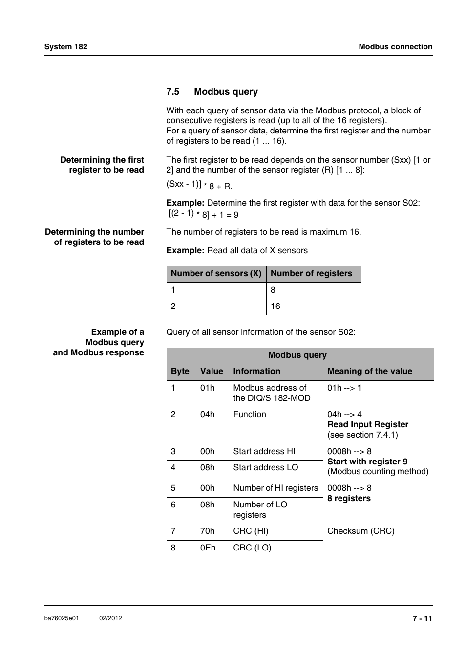 5 modbus query, Modbus query -11 | YSI DIQ/S 182-MOD System 182 User Manual | Page 123 / 154