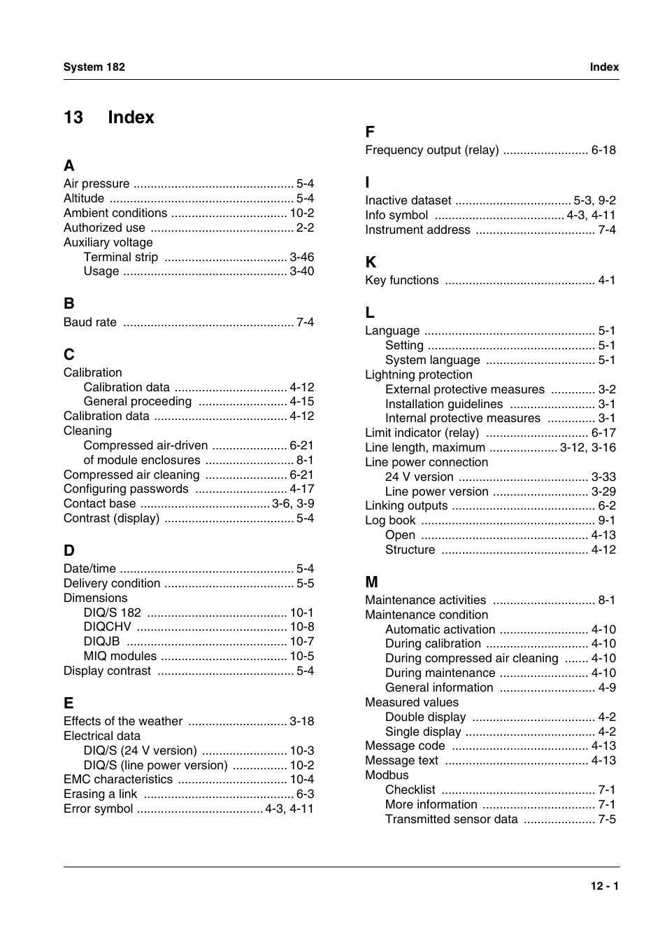 13 index, 13 index -1 | YSI DIQ/S 182-MOD System 182 User Manual | Page 149 / 154