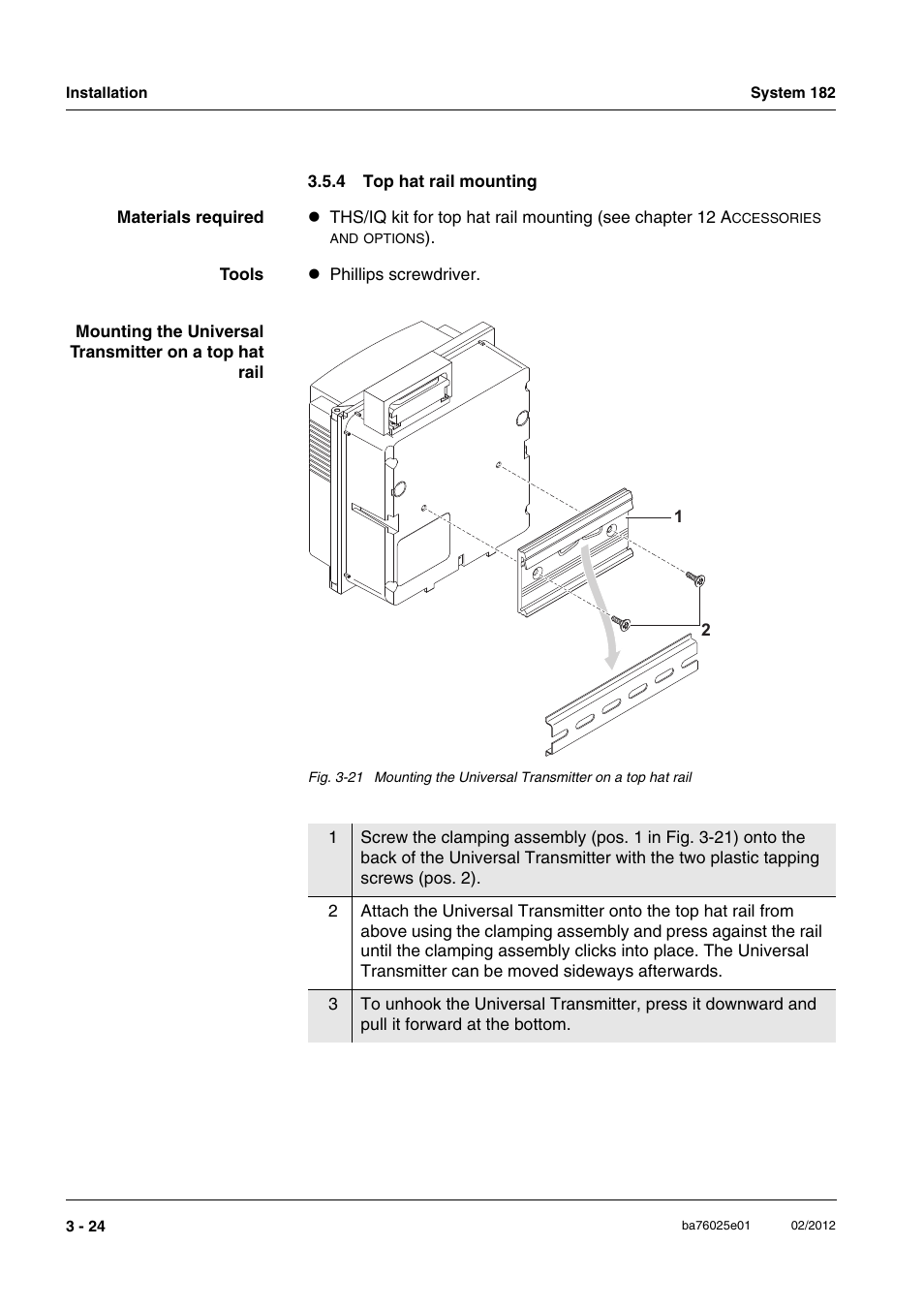 4 top hat rail mounting, Top hat rail mounting -24, Section 3.5.4) | YSI DIQ/S 182-MOD System 182 User Manual | Page 38 / 154