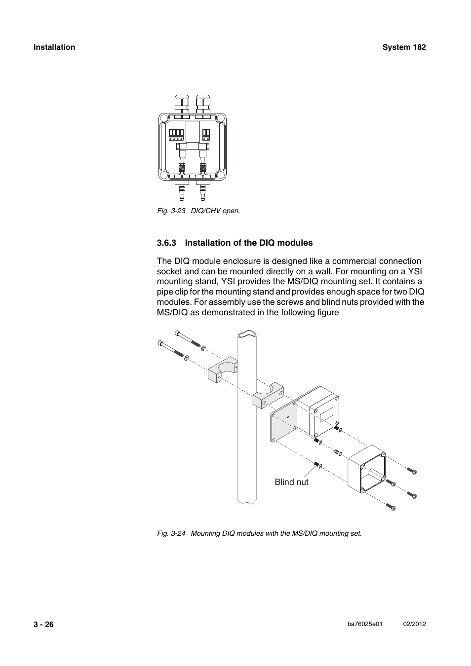 3 installation of the diq modules, Installation of the diq modules -26 | YSI DIQ/S 182-MOD System 182 User Manual | Page 40 / 154