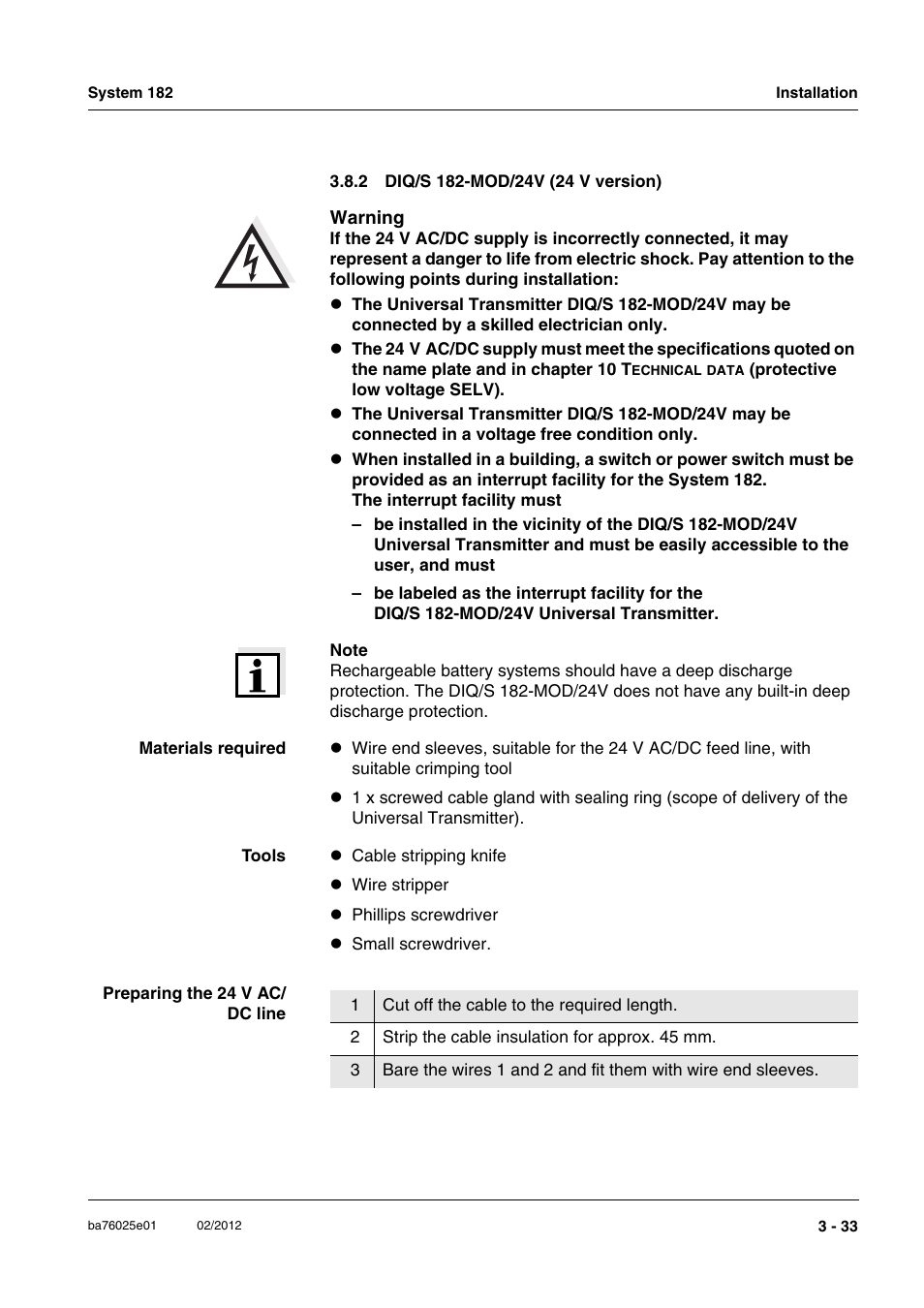 2 diq/s 182-mod/24v (24 v version), Diq/s 182-mod/24v (24 v version) -33 | YSI DIQ/S 182-MOD System 182 User Manual | Page 47 / 154