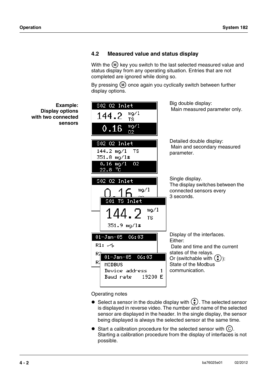 2 measured value and status display, Measured value and status display -2 | YSI DIQ/S 182-MOD System 182 User Manual | Page 64 / 154