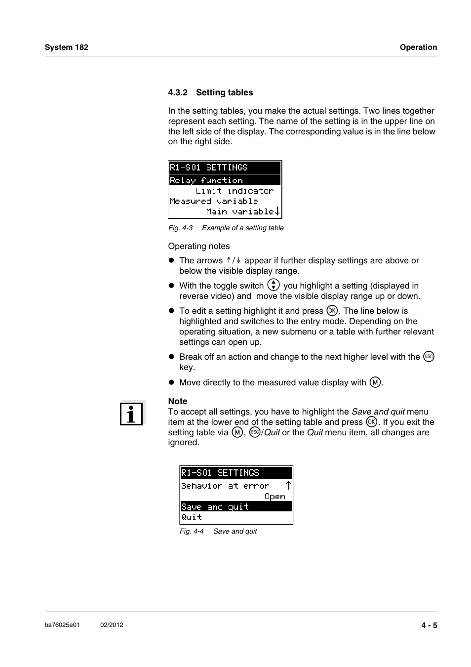 2 setting tables, Setting tables -5 | YSI DIQ/S 182-MOD System 182 User Manual | Page 67 / 154