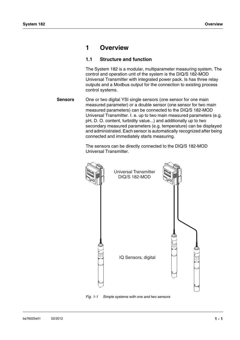 1 overview, 1 structure and function, Overview -1 | Structure and function -1, 1overview | YSI DIQ/S 182-MOD System 182 User Manual | Page 7 / 154