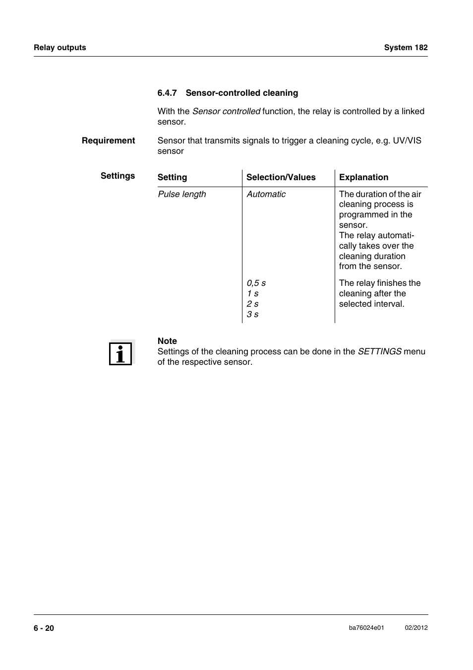 7 sensor-controlled cleaning, Sensor-controlled cleaning -20, Section 6.4.7 | YSI DIQ/S 182-PR System 182 User Manual | Page 104 / 150