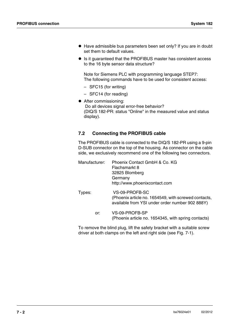 2 connecting the profibus cable, Connecting the profibus cable -2 | YSI DIQ/S 182-PR System 182 User Manual | Page 112 / 150