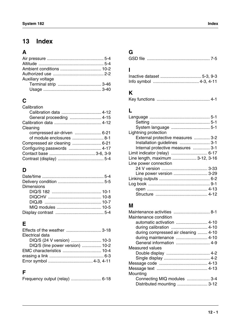 13 index, 13 index -1 | YSI DIQ/S 182-PR System 182 User Manual | Page 145 / 150