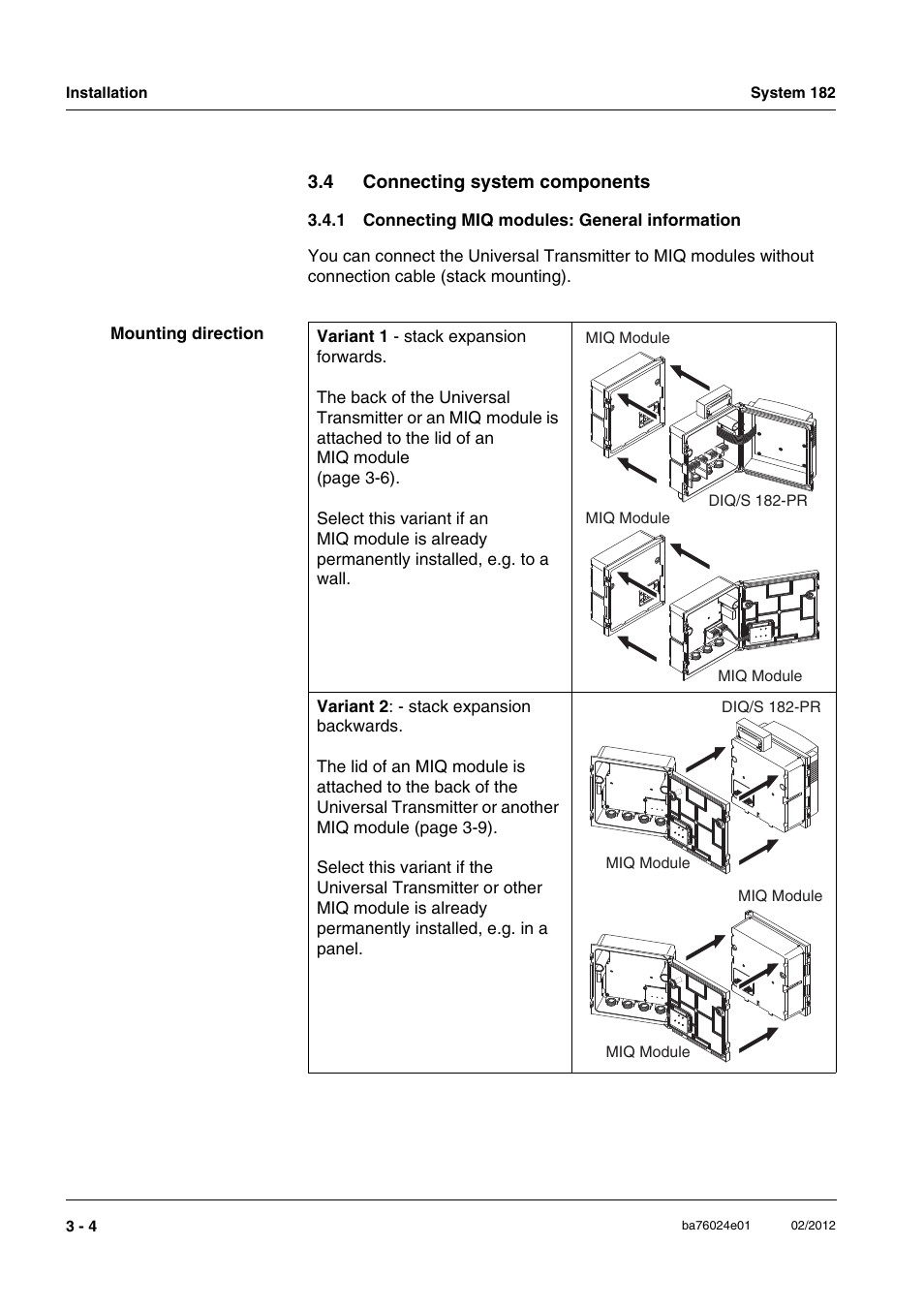 4 connecting system components, 1 connecting miq modules: general information, Connecting system components -4 3.4.1 | Connecting miq modules: general information -4 | YSI DIQ/S 182-PR System 182 User Manual | Page 18 / 150