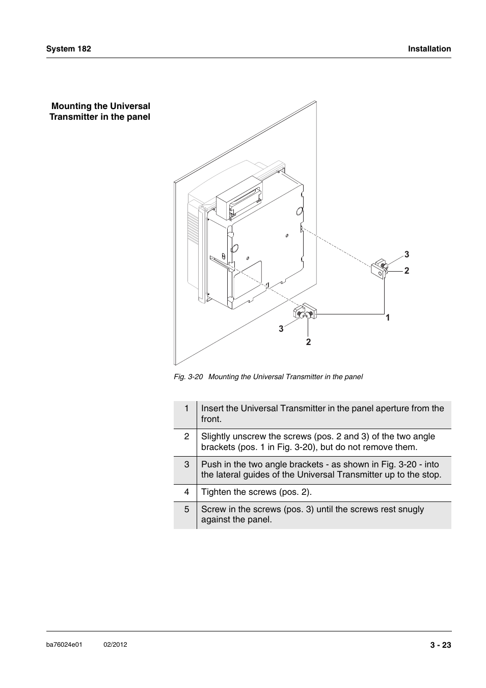 Mounting the universal transmitter in the panel | YSI DIQ/S 182-PR System 182 User Manual | Page 37 / 150