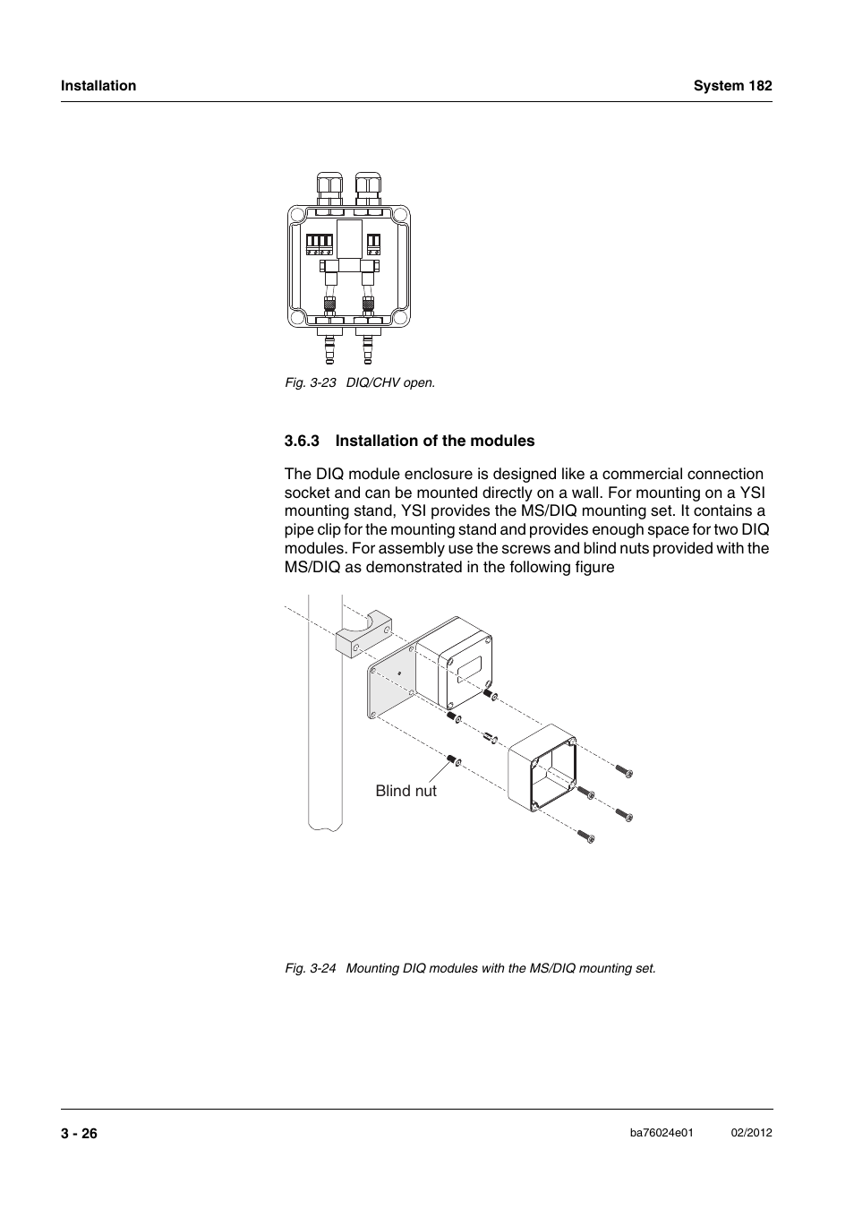 3 installation of the modules, Installation of the modules -26 | YSI DIQ/S 182-PR System 182 User Manual | Page 40 / 150