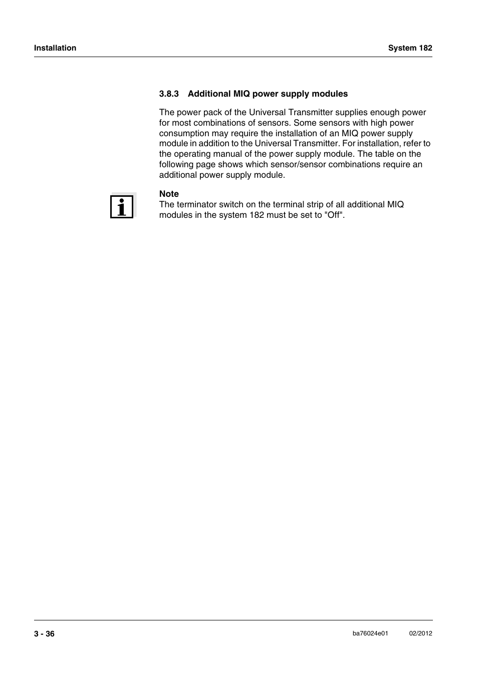 3 additional miq power supply modules, Additional miq power supply modules -36 | YSI DIQ/S 182-PR System 182 User Manual | Page 50 / 150