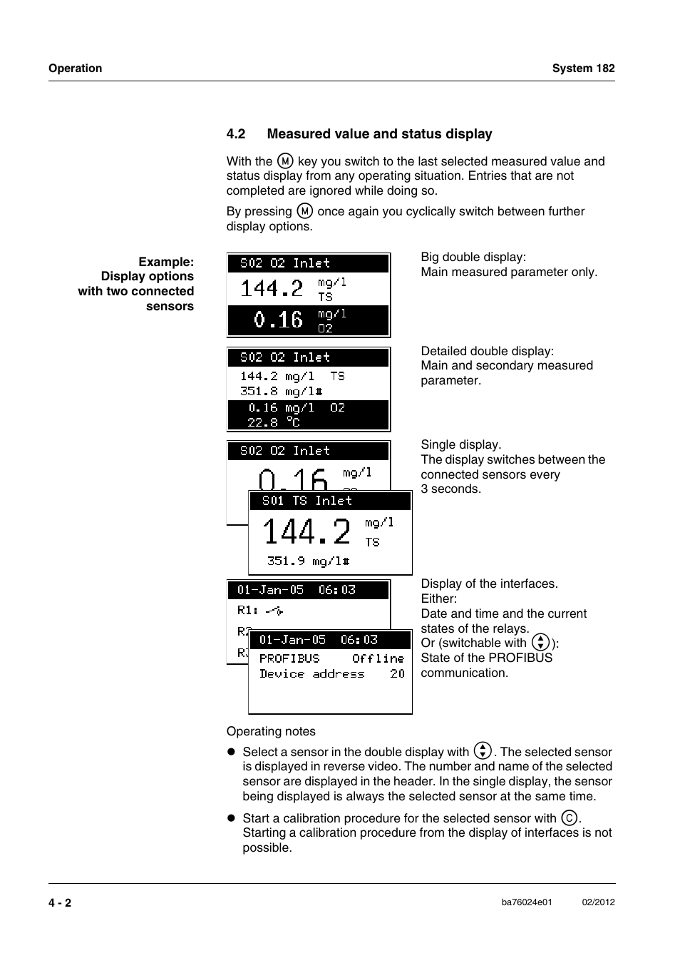 2 measured value and status display, Measured value and status display -2 | YSI DIQ/S 182-PR System 182 User Manual | Page 62 / 150