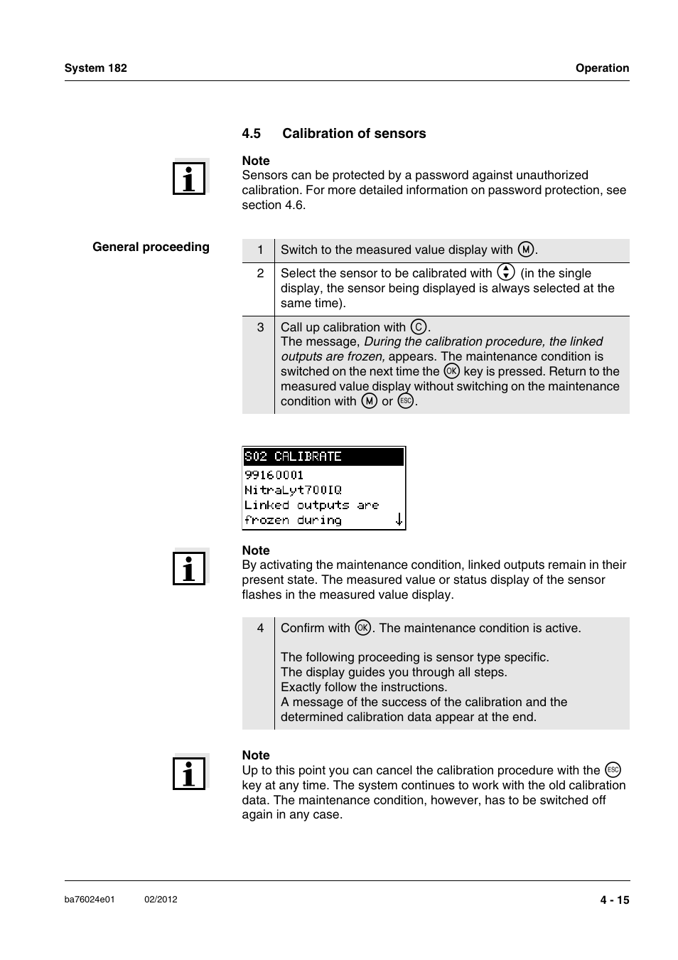 5 calibration of sensors, Calibration of sensors -15 | YSI DIQ/S 182-PR System 182 User Manual | Page 75 / 150