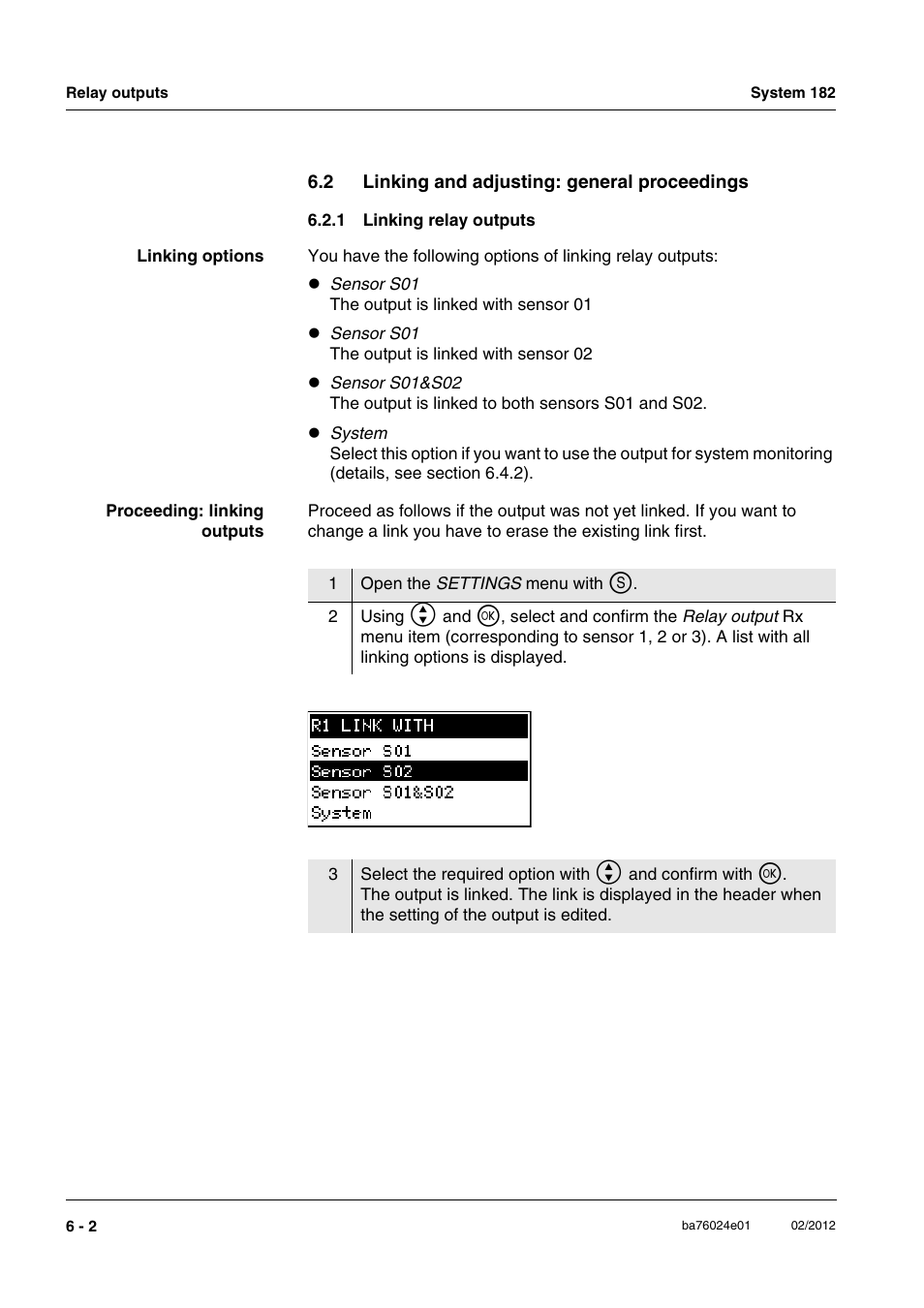 2 linking and adjusting: general proceedings, 1 linking relay outputs, Linking relay outputs -2 | YSI DIQ/S 182-PR System 182 User Manual | Page 86 / 150