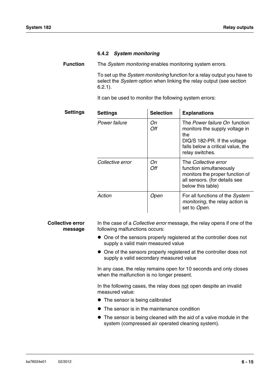 2 system monitoring, Syst, Section 6.4.2 | YSI DIQ/S 182-PR System 182 User Manual | Page 99 / 150