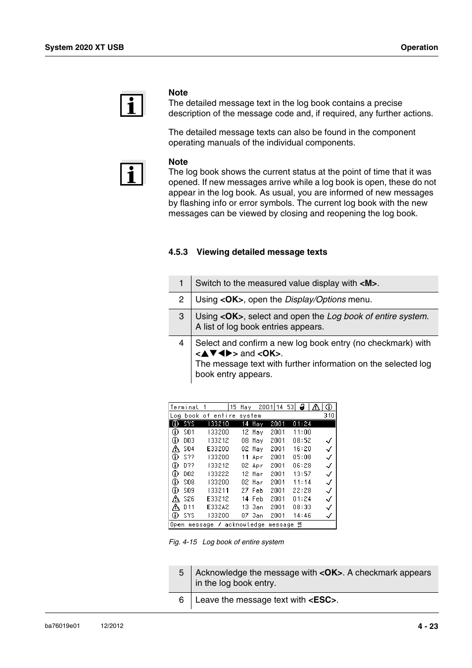 3 viewing detailed message texts, Viewing detailed message texts -23 | YSI IQ SensorNet 2020 XT Terminal User Manual | Page 101 / 196