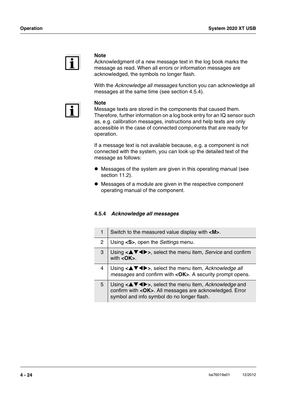 4 acknowledge all messages, Ackn | YSI IQ SensorNet 2020 XT Terminal User Manual | Page 102 / 196